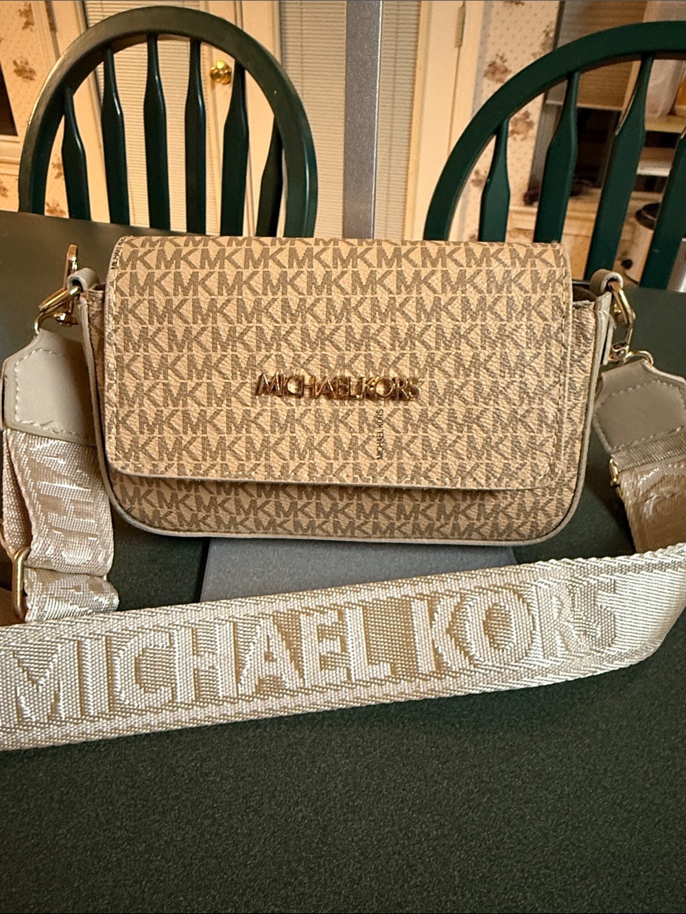 Michael Kors Beige MK Logo Crossbody with Branded Strap